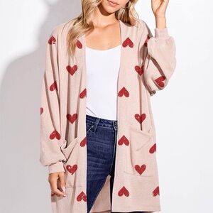 Heart All Over Patterned Loose Cardigan